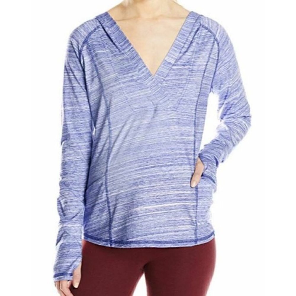 PrAna Womens Medium Blue Space Dye Demi Top Lightweight Hoodie Pockets